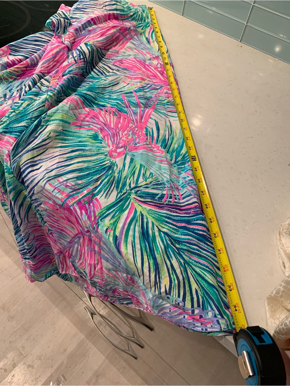 Lilly Pulitzer Silk Pink, Teal & Blue Tropical Palm Branch Print Midi Dress M - Picture 8 of 9